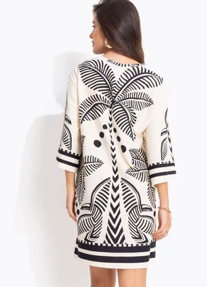 Farm - Vestido T-Shirt Big Listra Tropical Bege - FARM