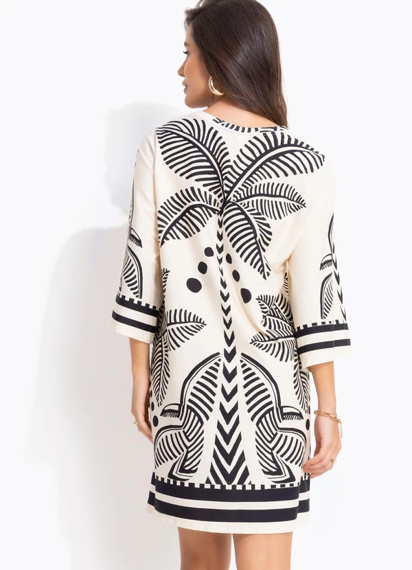 Farm - Vestido T-Shirt Big Listra Tropical Bege 2