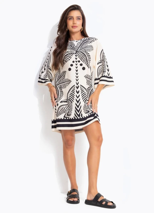 Farm - Vestido T-Shirt Big Listra Tropical Bege 3