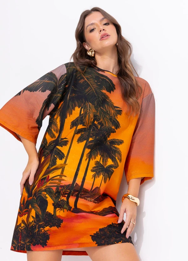Farm - Vestido T-Shirt Big Mirante Laranja