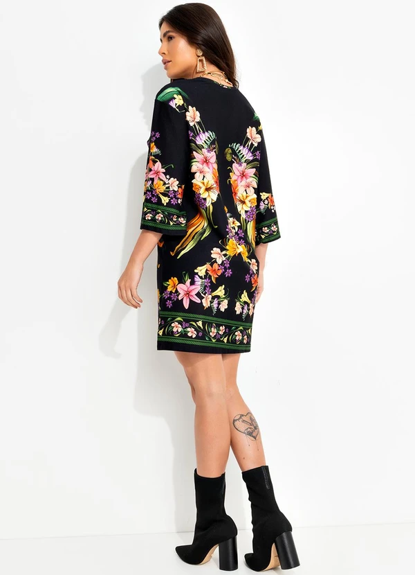 Farm - Vestido T-Shirt Big Pássaro em Flor Preto 4