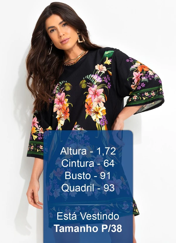 Farm - Vestido T-Shirt Big Pássaro em Flor Preto 5