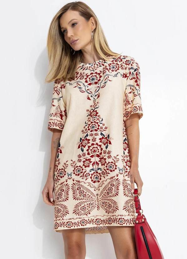 Farm - Vestido T-Shirt Borbolina Bege