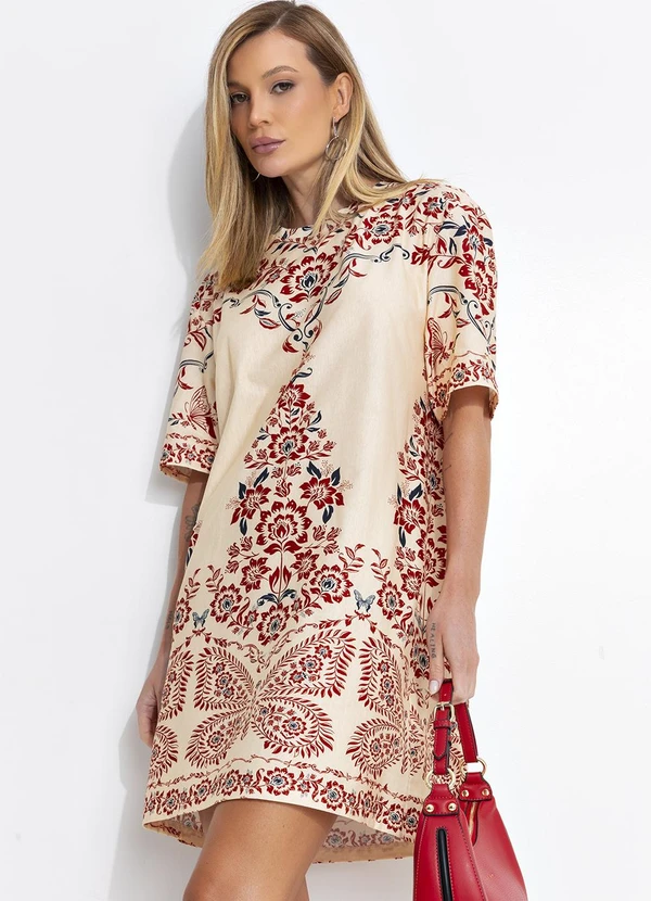 Farm - Vestido T-Shirt Borbolina Bege 6