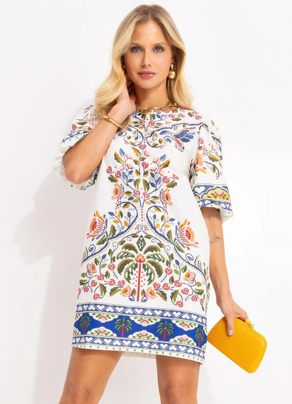 Farm - Vestido T-Shirt Bufante Sonho Guarana Off White