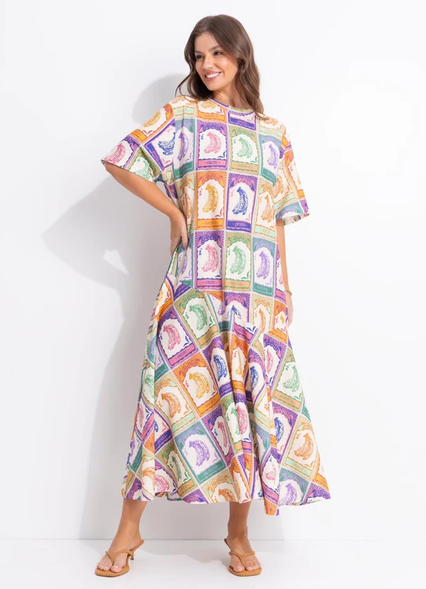 Farm - Vestido T-Shirt Cropped Banana Selo Bege