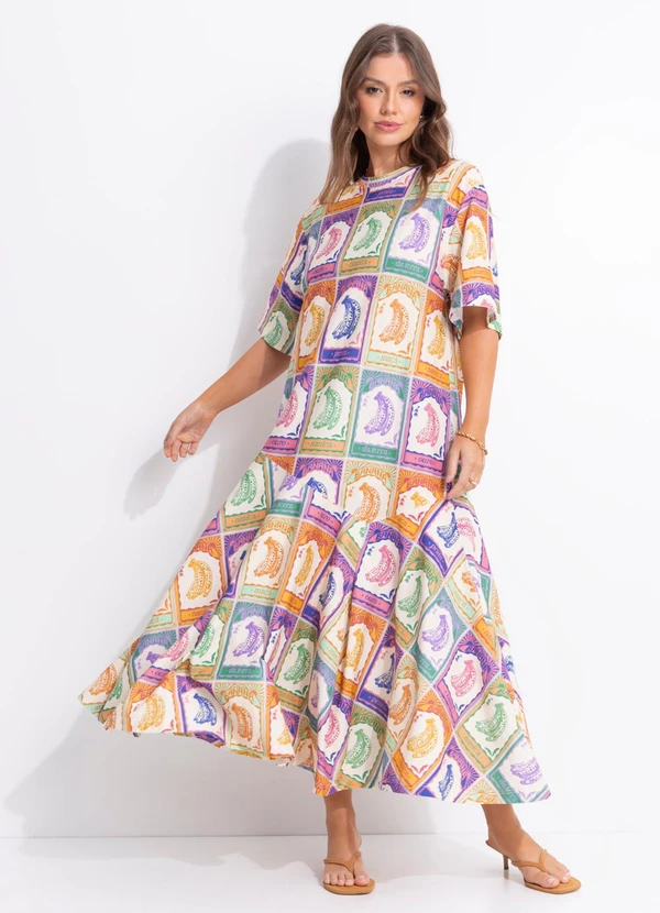 Farm - Vestido T-Shirt Cropped Banana Selo Bege 3