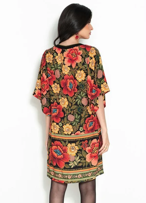 Farm - Vestido T-Shirt de Viscose Floral Heloisa Preto 2