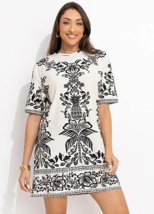 Farm - Vestido T-Shirt Doce Caminho Off White - FARM