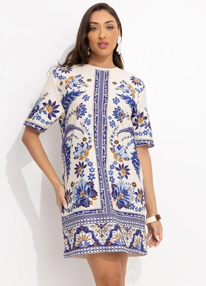 Farm - Vestido T-Shirt Encanto Tropical Azul - FARM