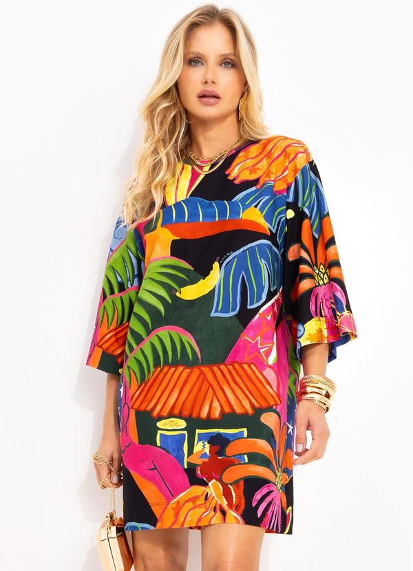 Farm - Vestido T-Shirt Fantasia Preto