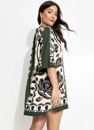 Farm - Vestido T-Shirt Floral Arabesque Verde - FARM