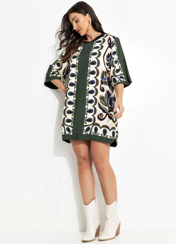 Farm - Vestido T-Shirt Floral Arabesque Verde 6