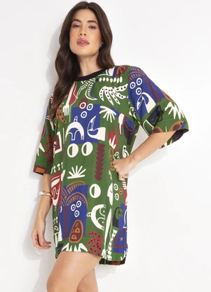 Farm - Vestido T-Shirt Grafico Tropical Verde - FARM