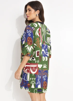 Farm - Vestido T-Shirt Grafico Tropical Verde - FARM