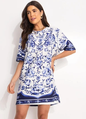 Farm - Vestido T-Shirt Jardim de Porcelana Azul - FARM