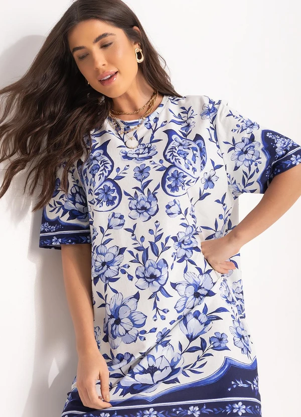 Farm - Vestido T-Shirt Jardim de Porcelana Azul 8
