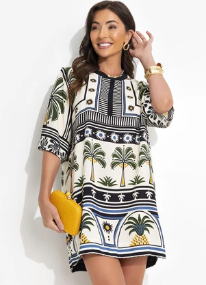 Farm - Vestido T Shirt Jardim Tropical Bege - FARM