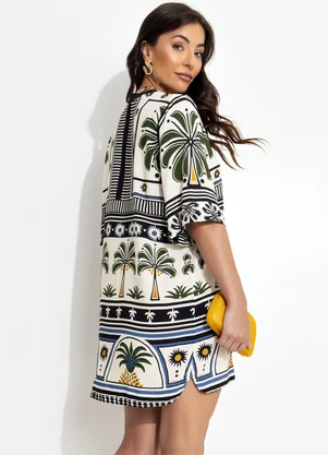 Farm - Vestido T Shirt Jardim Tropical Bege - FARM