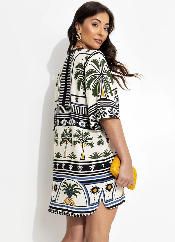 Farm - Vestido T Shirt Jardim Tropical Bege 2