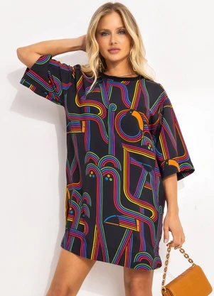 Farm - Vestido T-Shirt Logo Tuca Preto - FARM