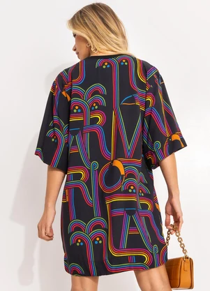 Farm - Vestido T-Shirt Logo Tuca Preto - FARM
