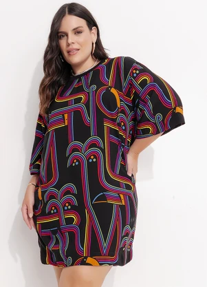 Farm - Vestido T-Shirt Logo Tuca Preto - FARM