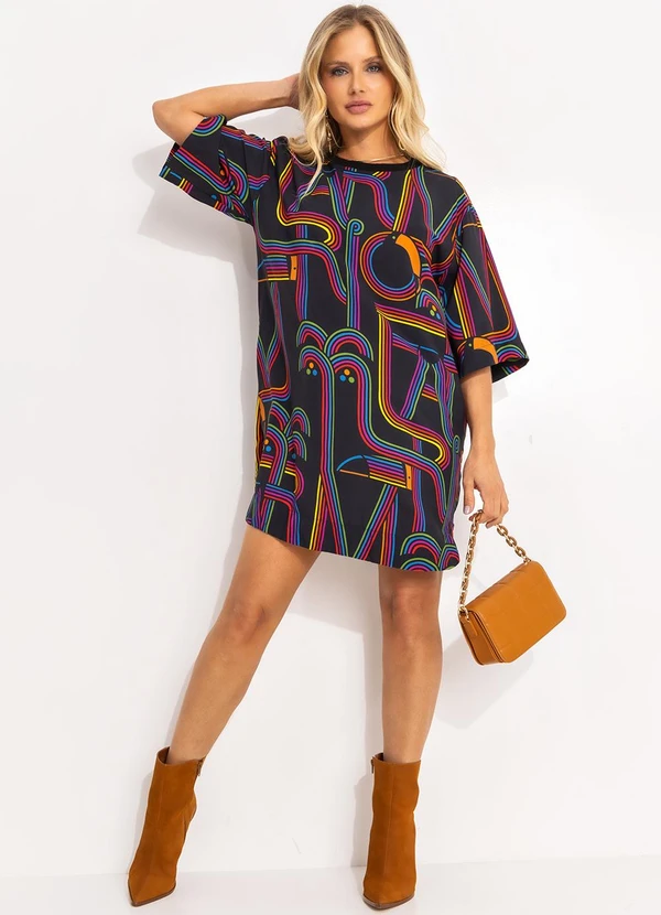 Farm - Vestido T-Shirt Logo Tuca Preto 3