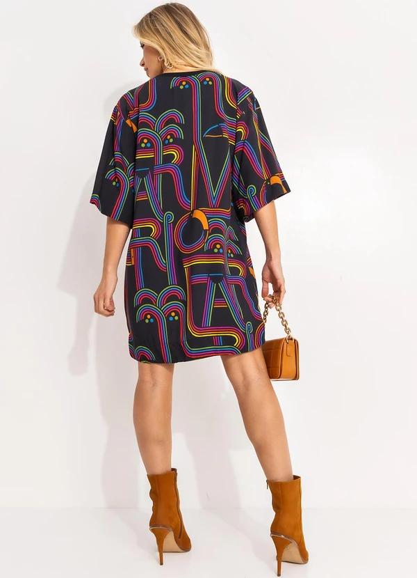 Farm - Vestido T-Shirt Logo Tuca Preto 4