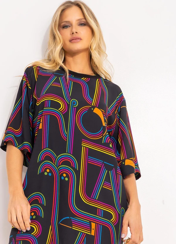 Farm - Vestido T-Shirt Logo Tuca Preto 6