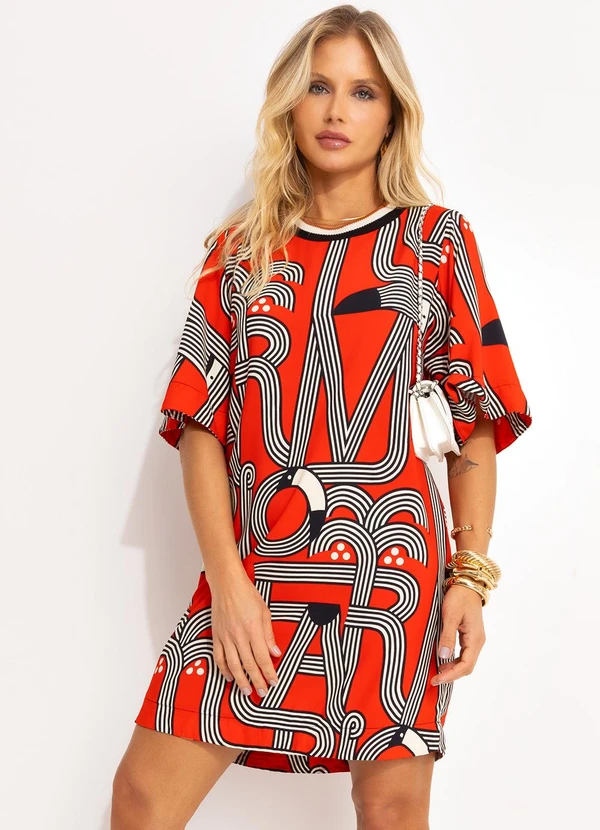 Farm - Vestido T-Shirt Logotuca Vermelho