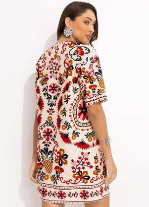 Farm - Vestido T-Shirt Mandala de Caju Bege - FARM