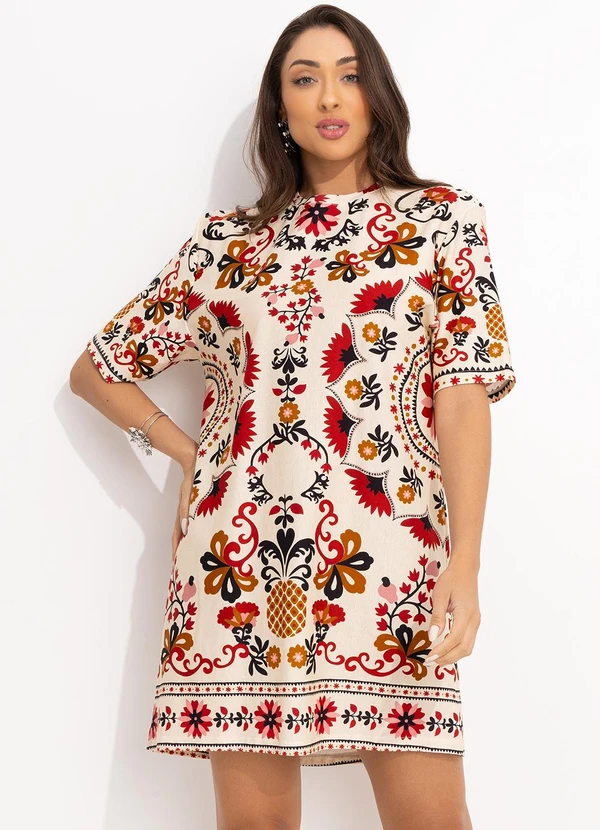 Farm - Vestido T-Shirt Mandala de Caju Bege