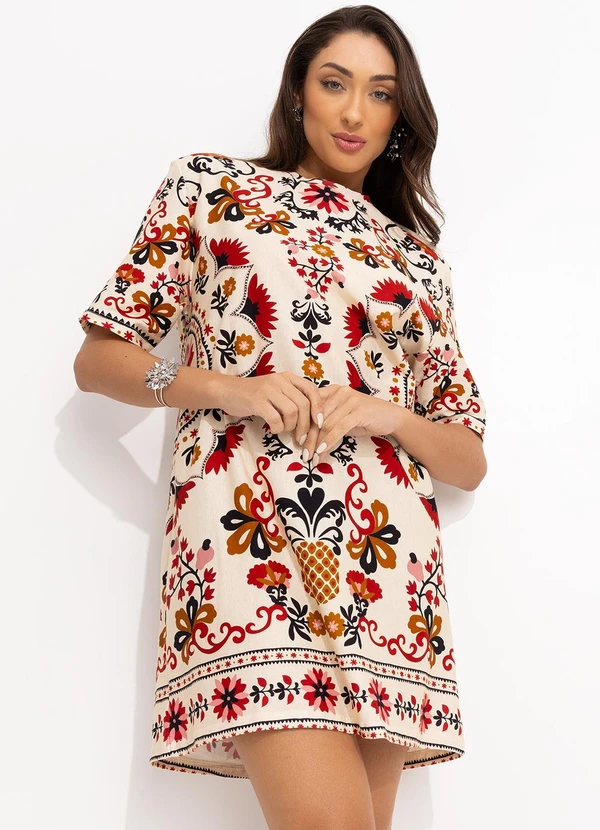 Farm - Vestido T-Shirt Mandala de Caju Bege 4