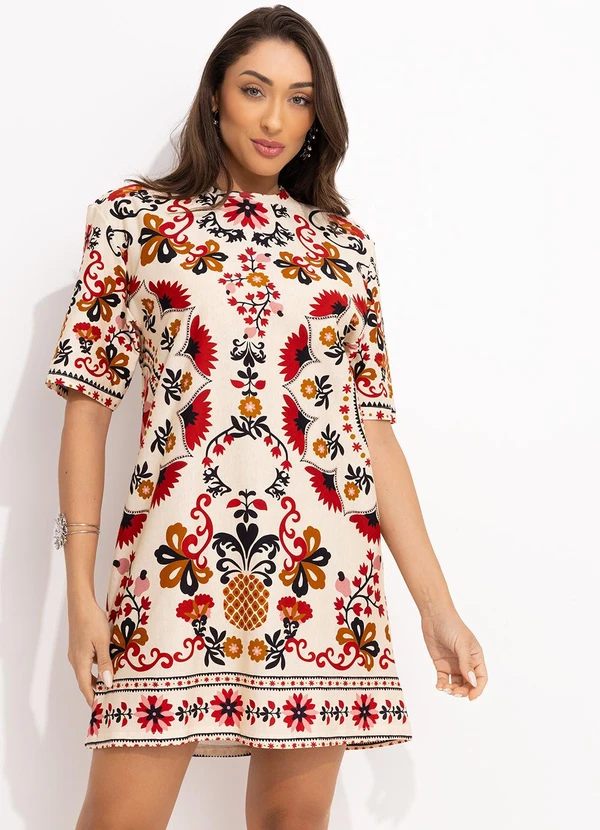 Farm - Vestido T-Shirt Mandala de Caju Bege 6