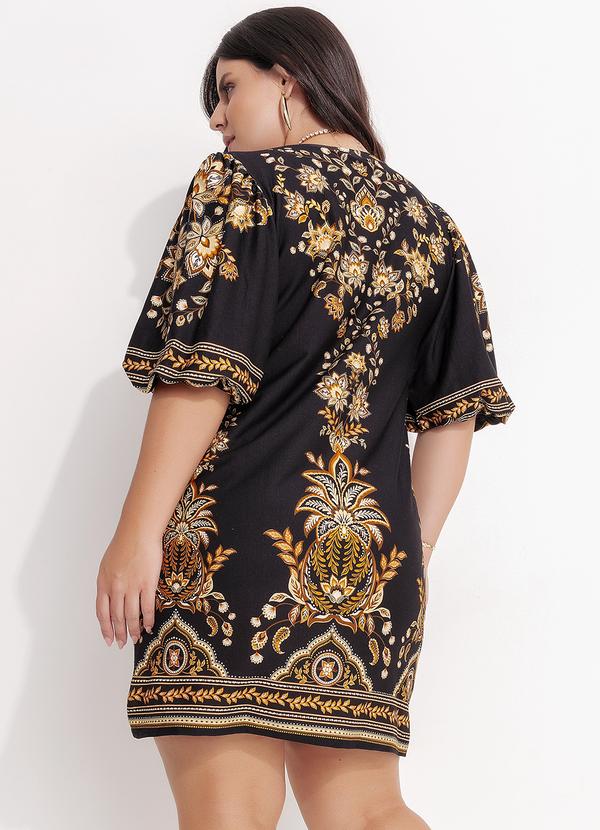 Farm - Vestido T-Shirt Mg Bufante Flora Abacaxi Preto 10