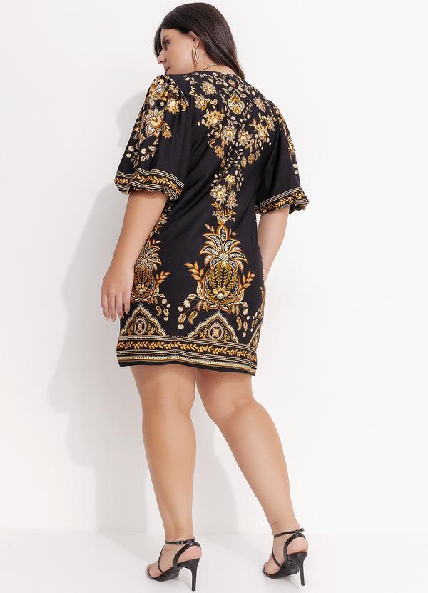 Farm - Vestido T-Shirt Mg Bufante Flora Abacaxi Preto 12