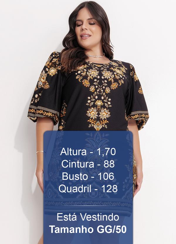 Farm - Vestido T-Shirt Mg Bufante Flora Abacaxi Preto 13