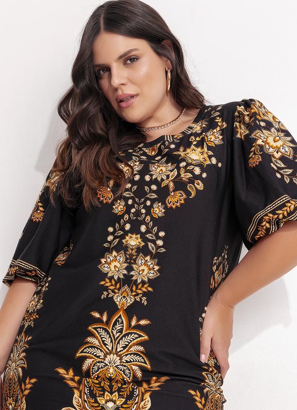 Farm - Vestido T-Shirt Mg Bufante Flora Abacaxi Preto 15