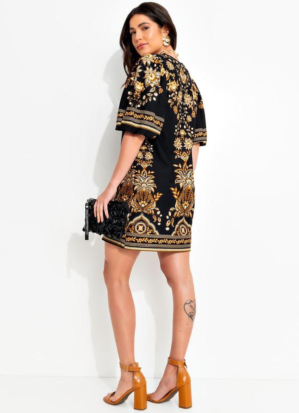 Farm - Vestido T-Shirt Mg Bufante Flora Abacaxi Preto 4