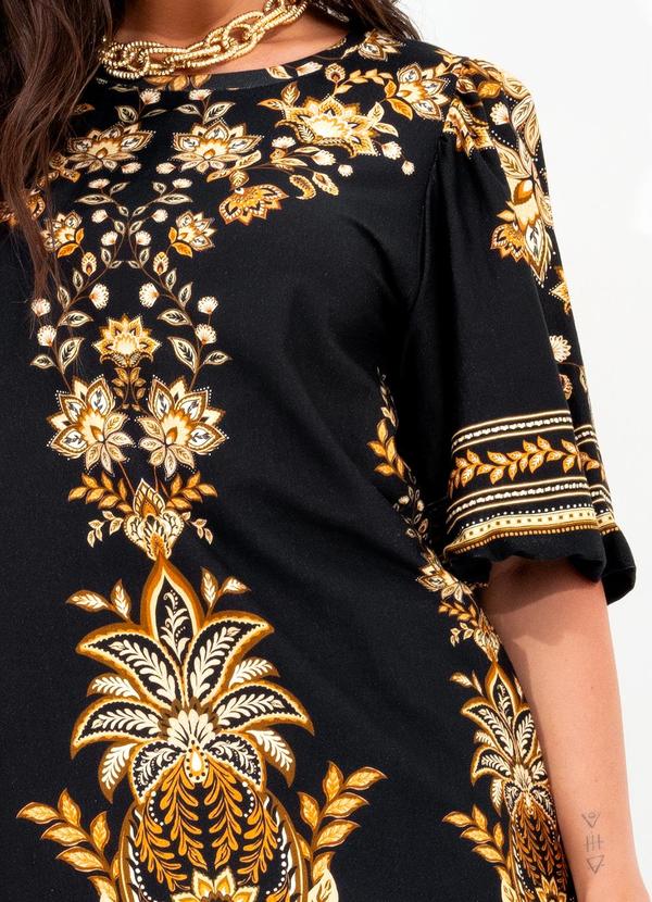 Farm - Vestido T-Shirt Mg Bufante Flora Abacaxi Preto 8