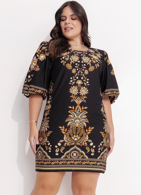 Farm - Vestido T-Shirt Mg Bufante Flora Abacaxi Preto 9