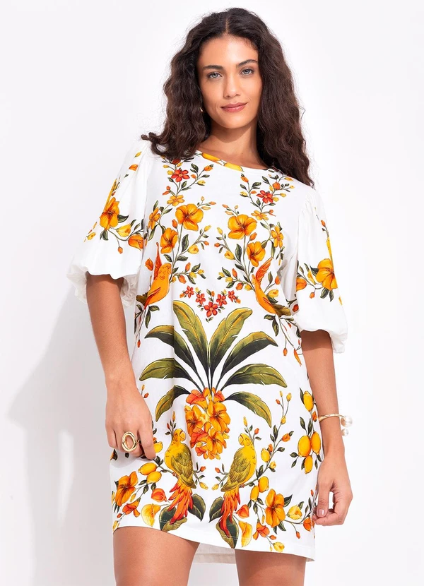 Farm - Vestido T-Shirt Mg Fofa Bosque Chic Off White