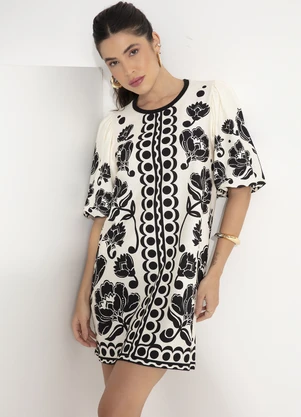 Farm - Vestido T-Shirt Mg Fofa Floral Arabasque Preto - FARM