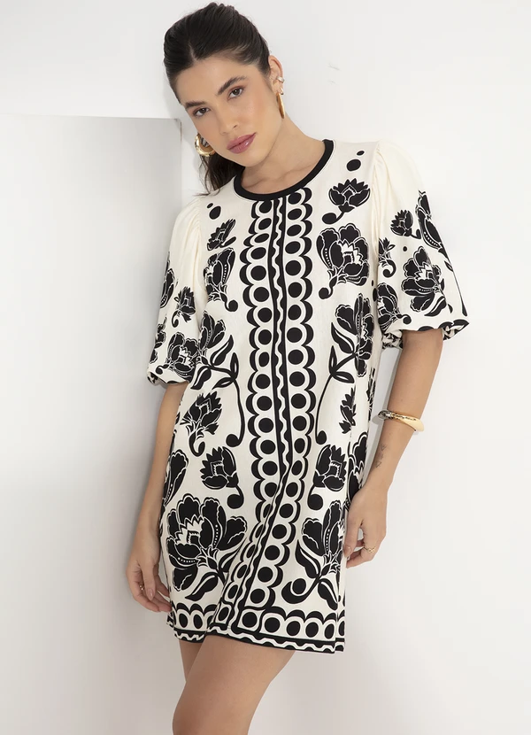 Farm Vestido T-Shirt Mg Fofa Floral Arabasque Preto