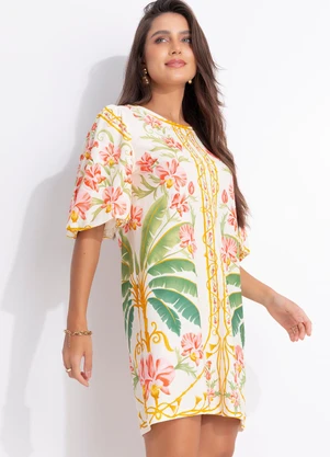Farm - Vestido T-Shirt Mg Fofa Floral Nusa Bege - FARM
