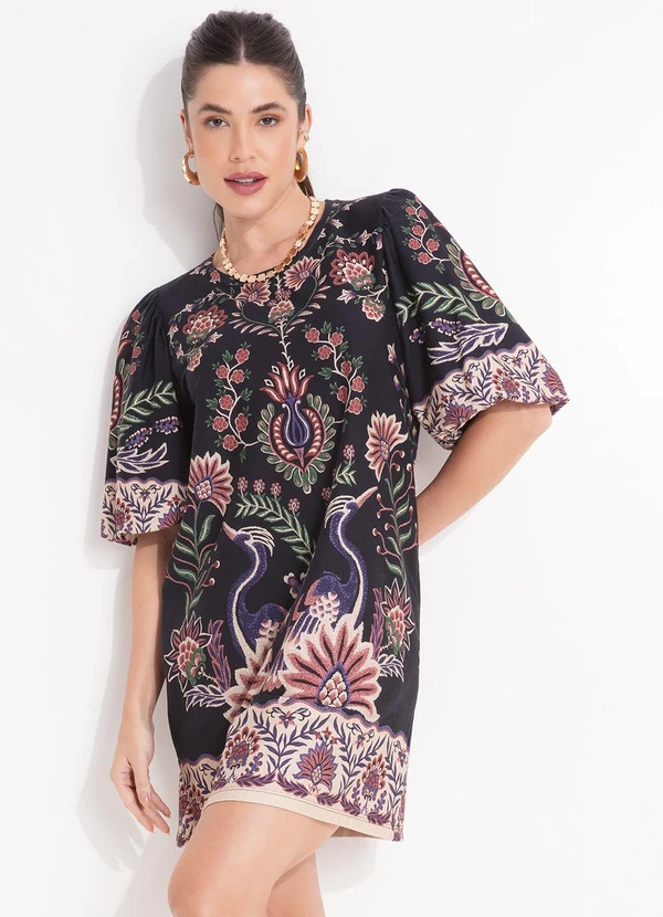 Farm - Vestido T-Shirt Mg Fofa Jardim Maravilhoso Preto