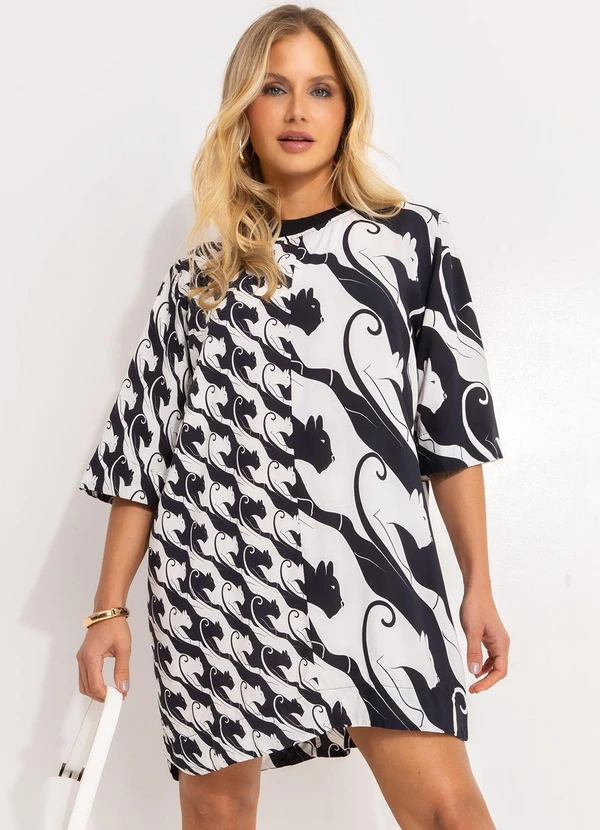 Farm - Vestido T-Shirt Panteras Preto