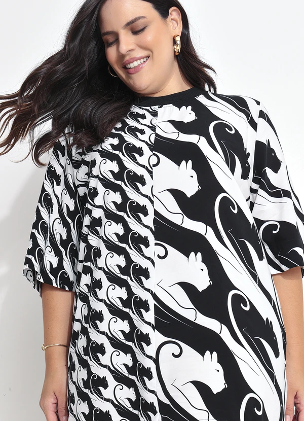 Farm - Vestido T-Shirt Panteras Preto 10