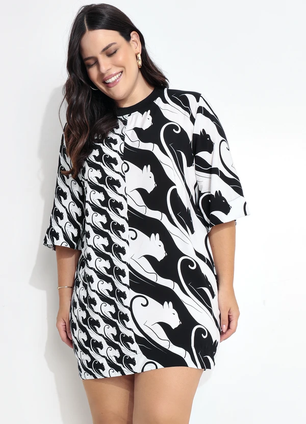 Farm - Vestido T-Shirt Panteras Preto 8